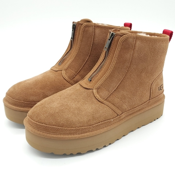 UGG Women Neumel Zip Platform Ankle Booties Chestnut Suede Plush Size 12 - Picture 3 of 12